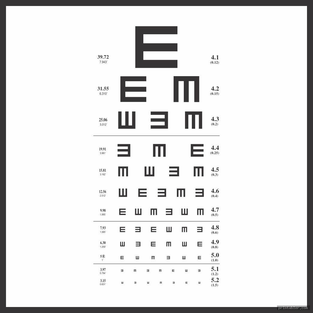 Snellen Chart Printable Chart Eye Chart Eye Chart Printable Snellen