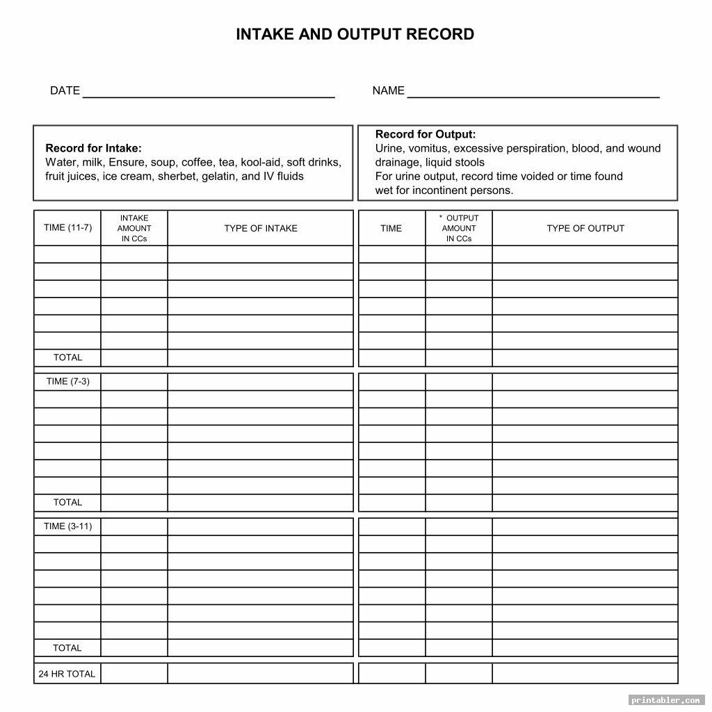 Printable Urine Output Chart